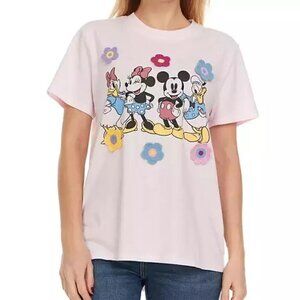 NWT Disney Ladies Mickey Minnie Donald Daffy Tee Crochet 3D Embellish Flowers Lg